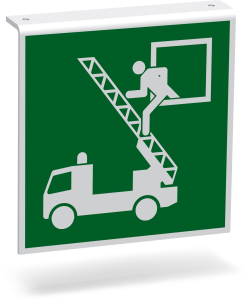 Rettungszeichen - Rettungsausstieg (E017) - Fahnenschild Deckenmontage - 10 cm - langnachleuchtend
