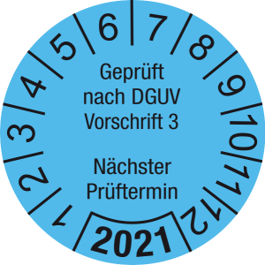 Jahresprüfplakette 2021 | Geprüft nach DGUV / Nächster Prüftermin | DP621 | Folie selbstklebend | M14 | hellblau & schwarz | 30 mm | 50 Stück