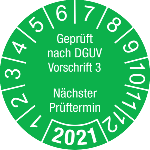 Jahresprüfplakette 2021 | Geprüft nach DGUV / Nächster Prüftermin | DP621 | Folie selbstklebend | M28 | hellgrün & weiß | 20 mm | 500 Stück