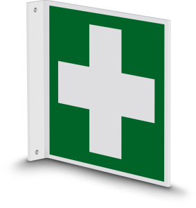 Rettungszeichen - Erste Hilfe (E003) - Fahnenschild Wandmontage - 40 cm 