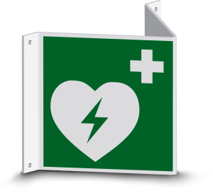 Rettungszeichen - Automatisierter externer Defibrillator (E010) - Nasenschild - 10 cm - langnachleuchtend