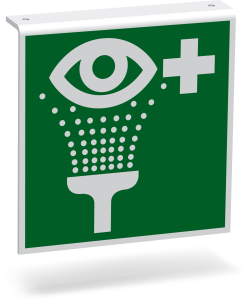 Rettungszeichen - Augenspüleinrichtung (E011) - Fahnenschild Deckenmontage - 30 cm - langnachleuchtend