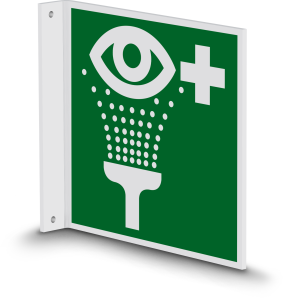 Rettungszeichen - Notdusche (E012) - Fahnenschild Wandmontage - 20 cm - langnachleuchtend