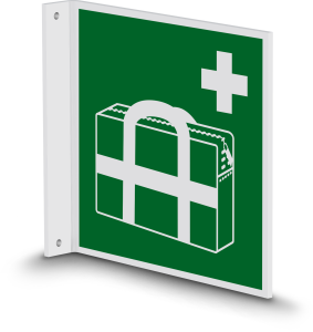 Rettungszeichen - Medizinischer Notfallkoffer (E027) - Fahnenschild Wandmontage - 10 cm - langnachleuchtend