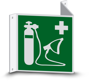 Rettungszeichen - Wiederbelebungsgerät (E028) - Nasenschild - 10 cm - langnachleuchtend
