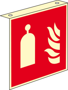 Brandschutzzeichen - Auslösestation für Raumschutz (F014) - Fahnenschild Deckenmontage - 10 cm - langnachleuchtend