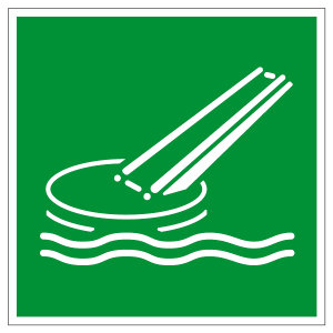 Rettungszeichen - Offene Rutsche für Schiffsevakuierung - E054 - Folie Selbstklebend - 5 x 5 cm