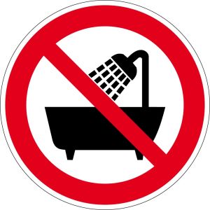 Verbotszeichen - Verbot, dieses Gerät in der Badewanne zu benutzen - Aluminium - Ø 5 cm