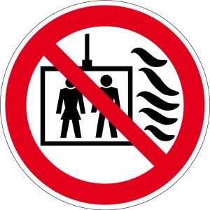 Verbotszeichen - Aufzug im Brandfall nicht benutzen - Aluminium - Ø 5 cm