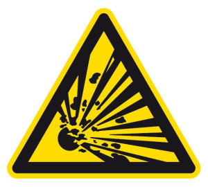 Warnzeichen - Warnung vor explosionsgefährlichen Stoffen - Folie Selbstklebend  - Schenkellänge 5 cm