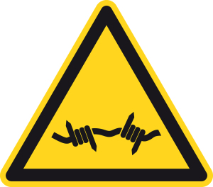 Warnzeichen - Warnung vor Stacheldraht - Folie Selbstklebend  - Schenkellänge 5 cm