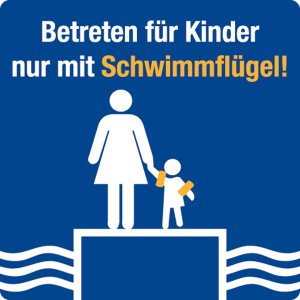 Schwimmbadschild - Betreten für Kinder nur mit Schwimmflügel! - Aluminium Selbstklebend - 10 x 10 cm
