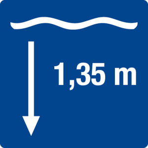Schwimmbadschild - Wassertiefe 1,35 m - Aluminium - 20 x 20 cm