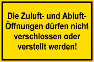 Schild für Gas- und Heizungsanlagen - Zuluft- und Abluft-Öffnungen - Kunststoff Selbstklebend - 30 x 45 cm