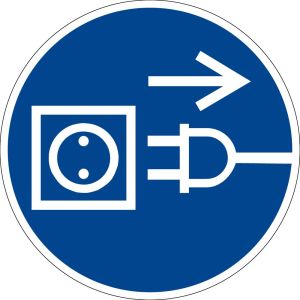 Gebotszeichen - Vor Öffnen Netzstecker ziehen - Kunststoff - Ø 5 cm