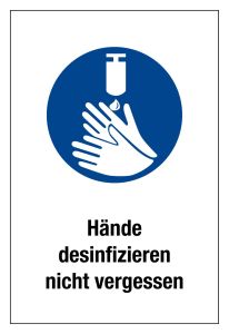 Gebotsschild - Hände desinfizieren - Kunststoff - 20 x 30 cm