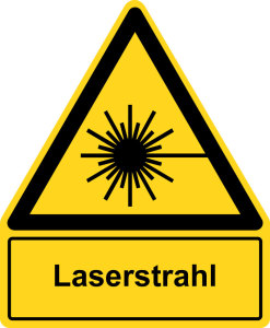 Warnzeichen mit Textfeld - Laserstrahl - Kunststoff - Seitenlänge 5 cm