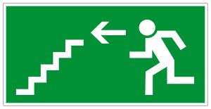 Fluchtwegschild - Rettungsweg Treppe abwärts links - Folie Selbstklebend - 10 x 20 cm