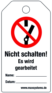 Verriegelungsetikett - Nicht schalten!  - Kunststoff 0,5 mm - 80 x 147 mm