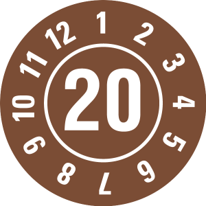 Jahresprüfplakette 2020 | JP320 | Wunschfarbe - Dokumentenfolie, braun & weiß - Ø 10 mm - 50 Stück