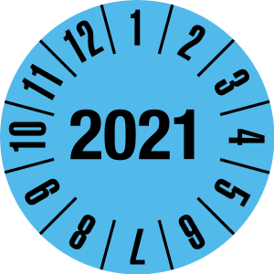 Jahresprüfplakette 2021 | JP221 | Wunschfarbe - Folie selbstklebend, hellblau & schwarz - Ø 15 mm - 500 Stück
