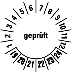 Mehrjahresprüfplakette 2019 - 2024 | Geprüft - Folie selbstklebend, weiß & schwarz - Ø 10 mm - 50 Stück