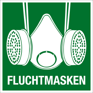 Rettungszeichen - Fluchtmasken - Aluminium - Langnachleuchtend - 20 x 20 cm